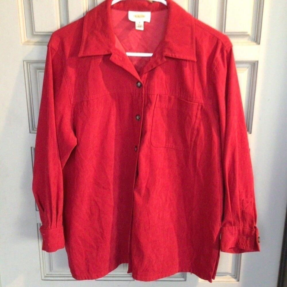 Talbots Petite Buttonup Sz8 Red Brushed Cotton Long Sleeves Pre-Owned